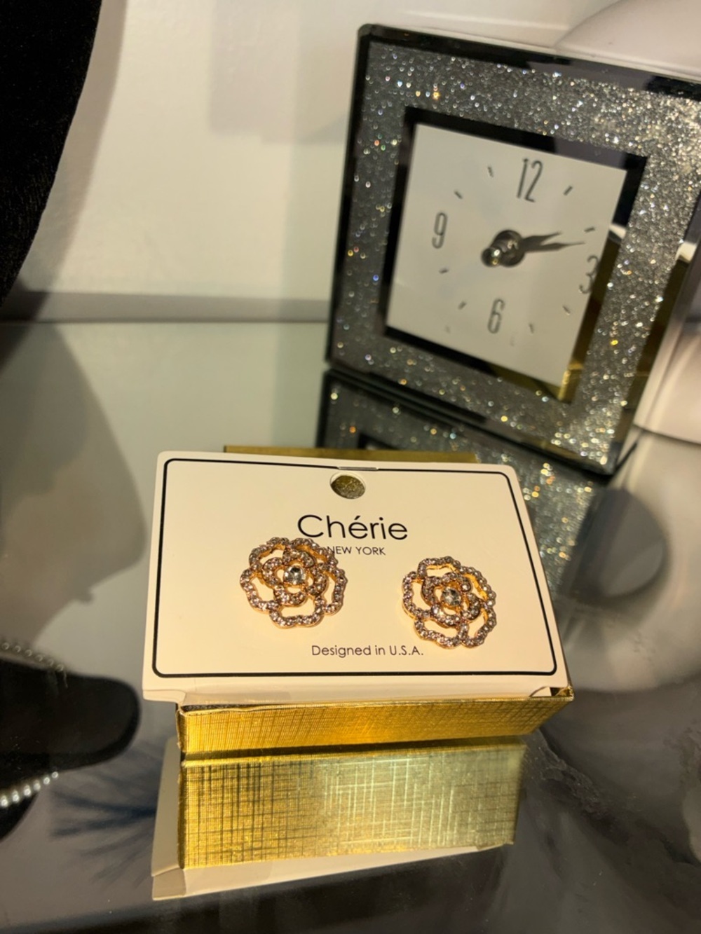 ChΓ©rie New York Rose Crystal Stud Earrings - Gold